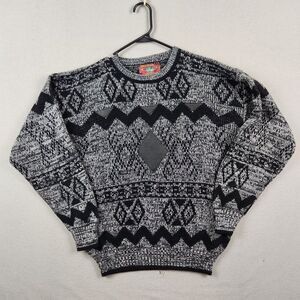 Vintage Chartwell Sweater Men's XL Pullover Grey Black Jumper Cosby Geometric